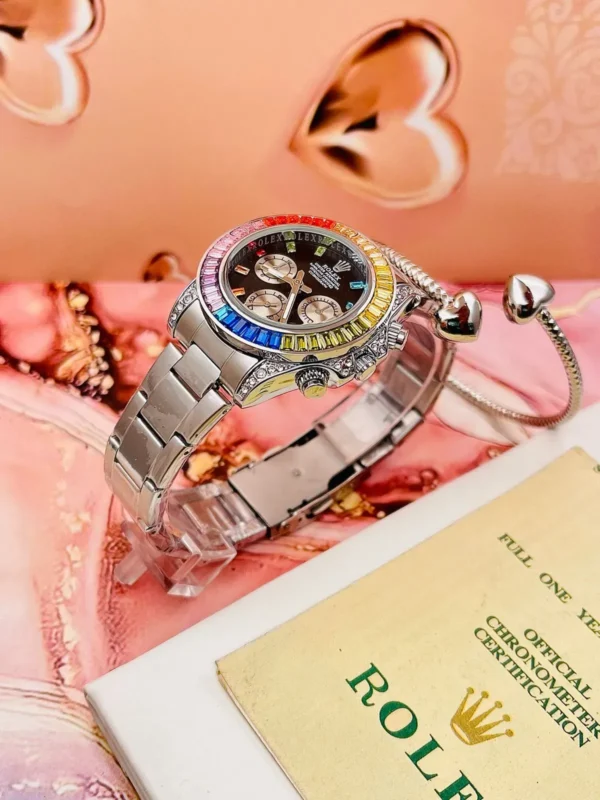 Reloj Rolex Daytona Piedras Dama Fondo Negro