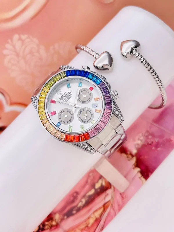 Reloj Rolex Daytona Piedras Dama Plata