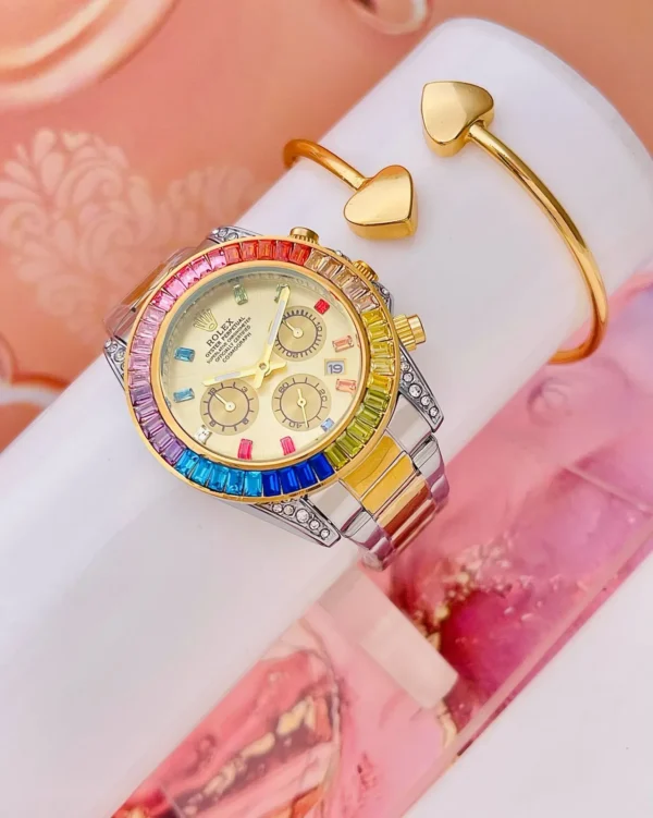 Reloj Rolex Daytona Piedras Dama Plateado